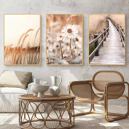 Boho Poster Set 3er Strand Landschaft Leinwandbild 40x50cm