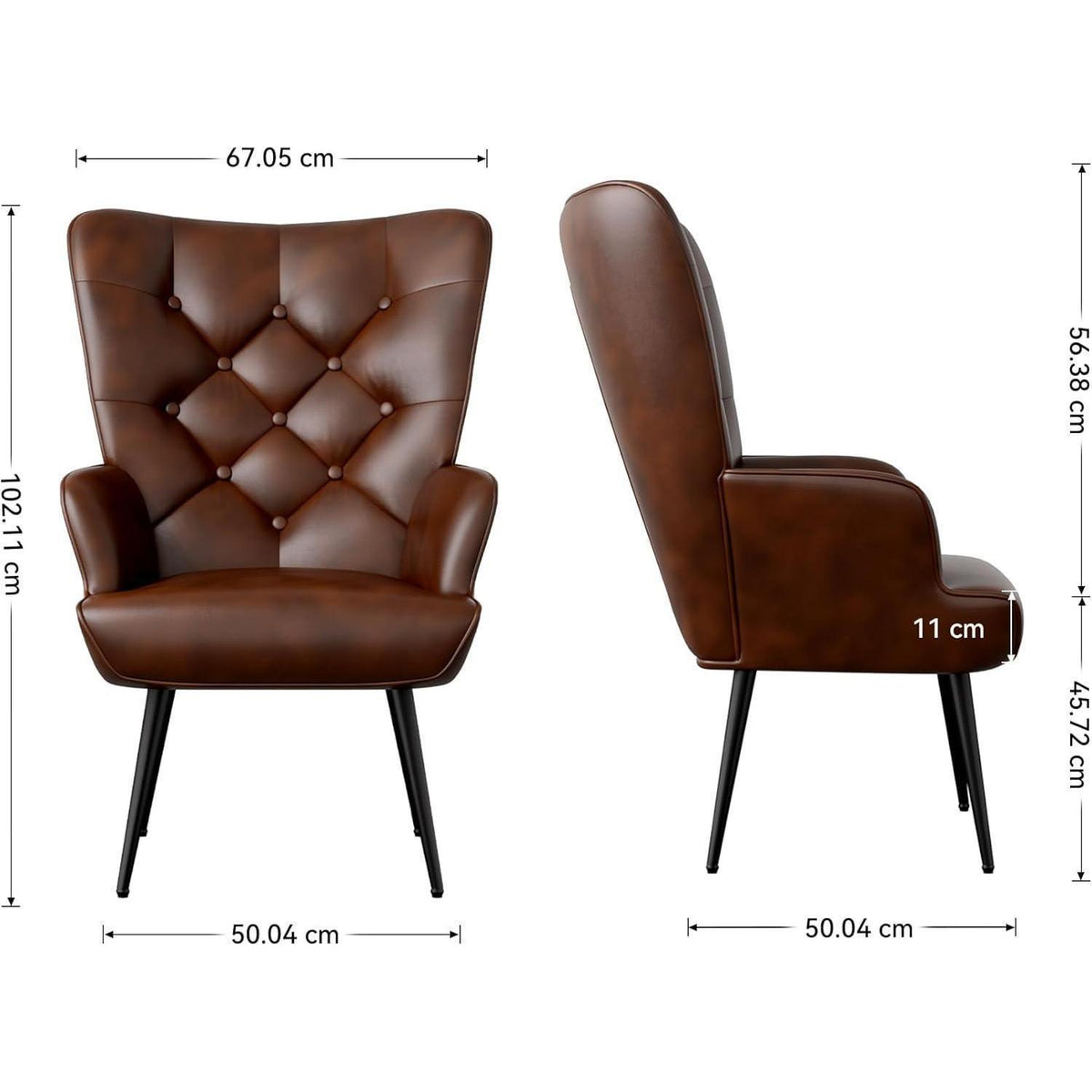 2er-Set Eleganter Ohrensessel mit Metallbeinen, Braun