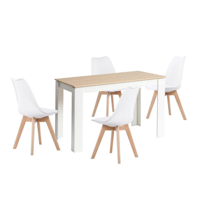 Essgruppe Eiche-Weiß 120cm mit 4 Esszimmerstühlen