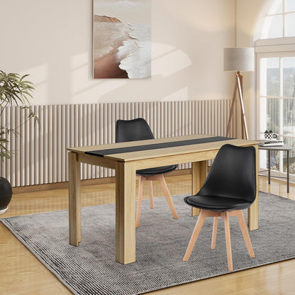 Essgruppe 140cm Eiche-Schwarz mit 2 Esszimmerstühlen