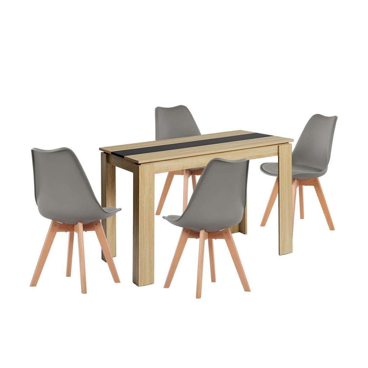 Essgruppe Eiche-Schwarz mit 4 Grau Stühlen (110cm)