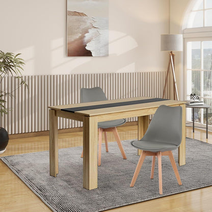 Essgruppe 140cm Eiche-Schwarz mit 2 Grau Stühlen
