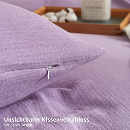 Doppelte Muslin Bettwäsche Lila 200x200 - 3-teilig, Baumwolle