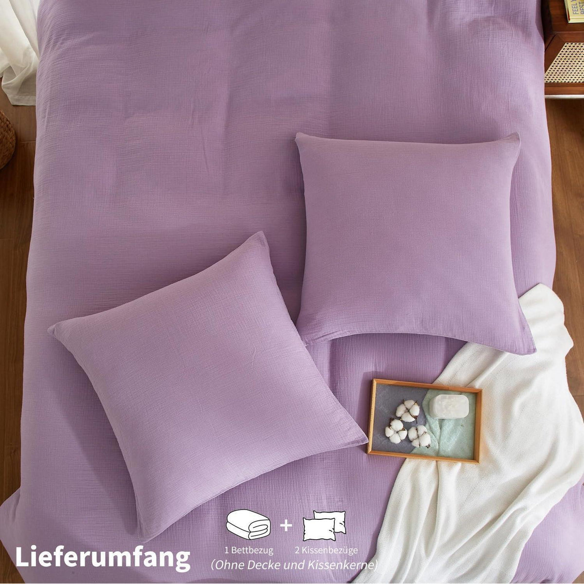 Doppelte Muslin Bettwäsche Lila 200x200 - 3-teilig, Baumwolle