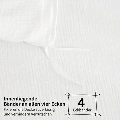 Doppelte Muslin Bettwäsche 220x240 Weiß – Weich & Atmungsaktiv