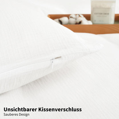 Doppelte Muslin Bettwäsche 200x220 Weiß – Weich & Atmungsaktiv