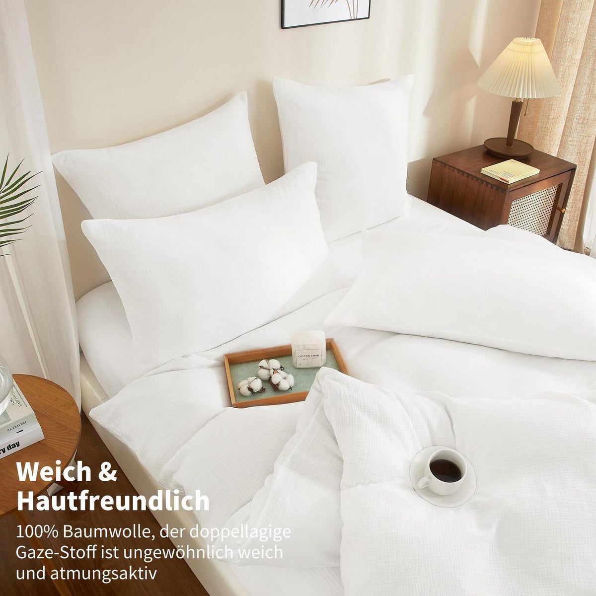 Doppelte Muslin Bettwäsche Weiß 155x220 cm - 3-teilig