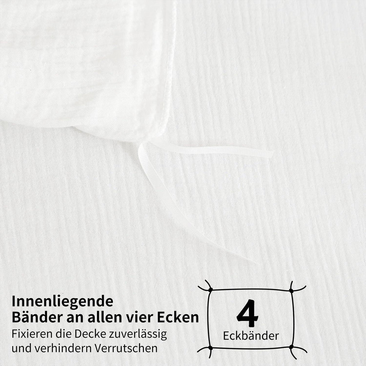 Doppelte Muslin Bettwäsche Weiß 155x220 cm - 3-teilig