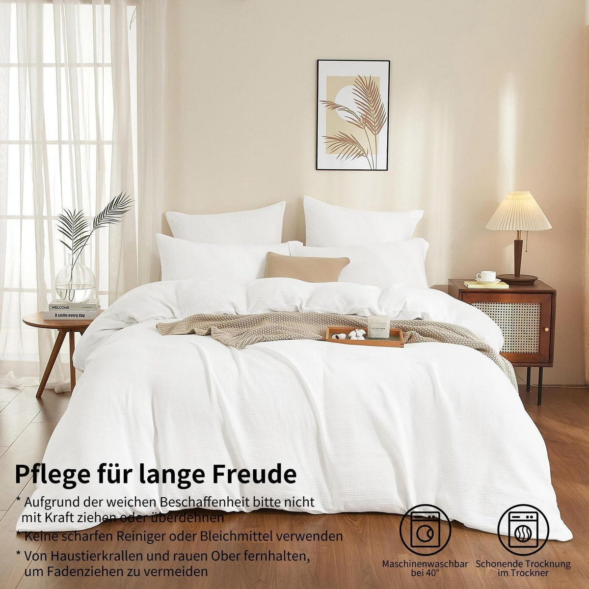Doppelte Muslin Bettwäsche Weiß 155x220 cm - 3-teilig