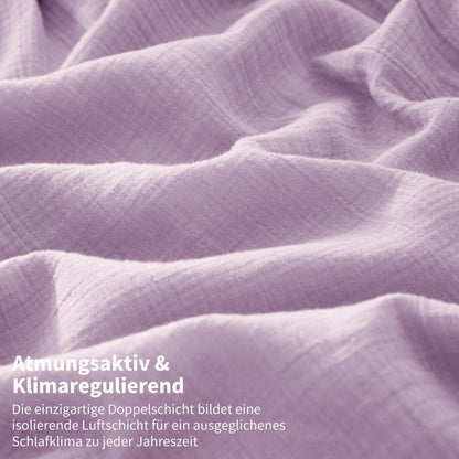 Doppelte Muslin Bettwäsche Lila 200x220 - Weiche Baumwolle Bettwäsche Set