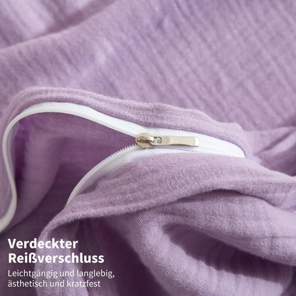 Doppelte Muslin Bettwäsche Lila 200x220 - Weiche Baumwolle Bettwäsche Set