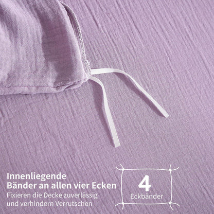 Doppelte Muslin Bettwäsche Lila 200x220 - Weiche Baumwolle Bettwäsche Set