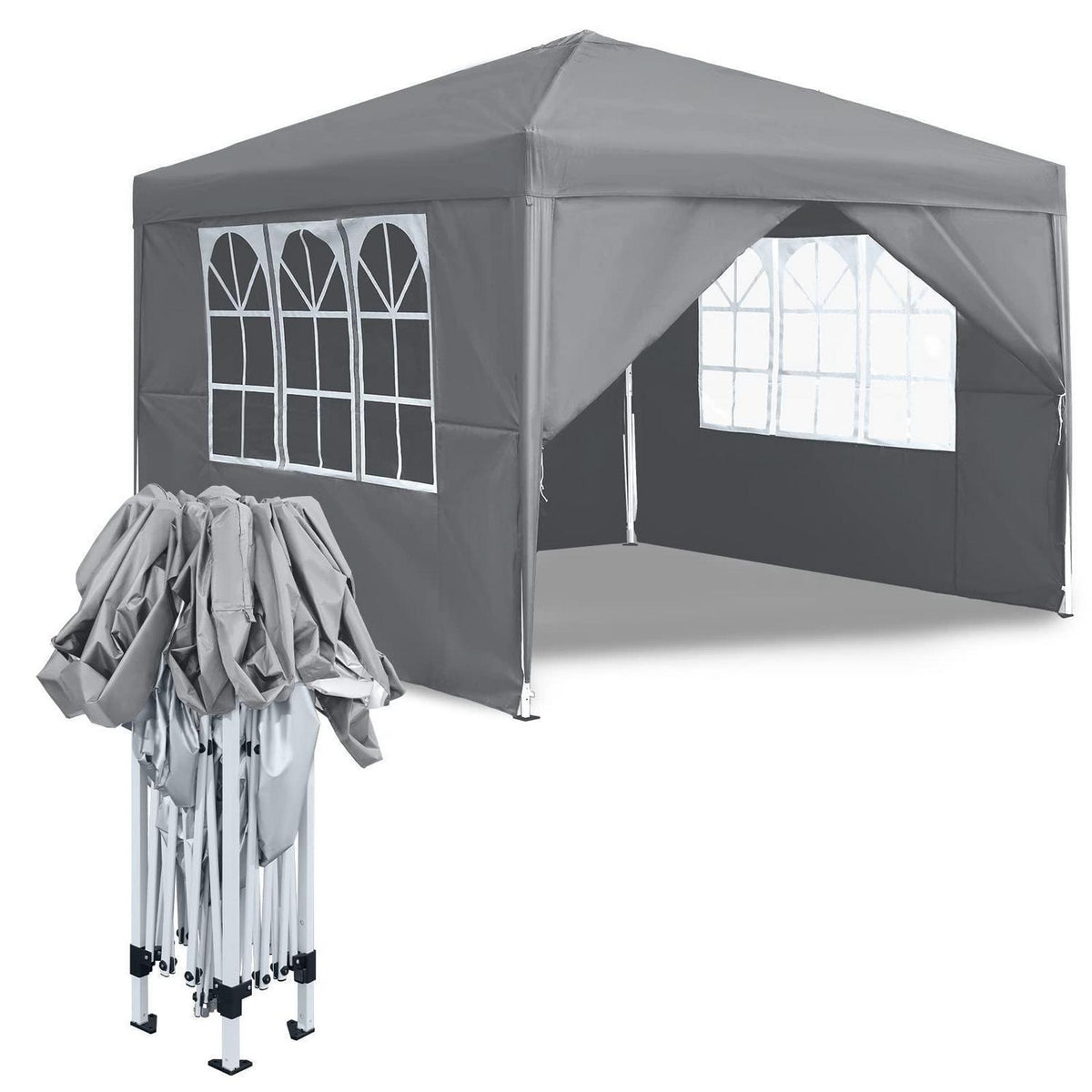 3x3m Gartenpavillon wasserdicht mit Seitenteilen & Fenstern