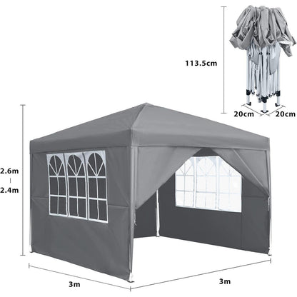 3x3m Gartenpavillon wasserdicht mit Seitenteilen & Fenstern