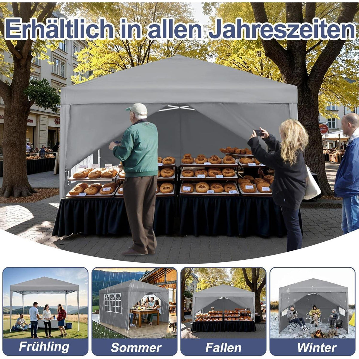 3x3m Gartenpavillon wasserdicht mit Seitenteilen & Fenstern