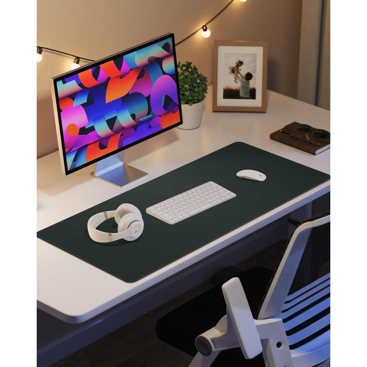 Große Schreibtischunterlage Dunkelgrün 90x43cm in Lederoptik