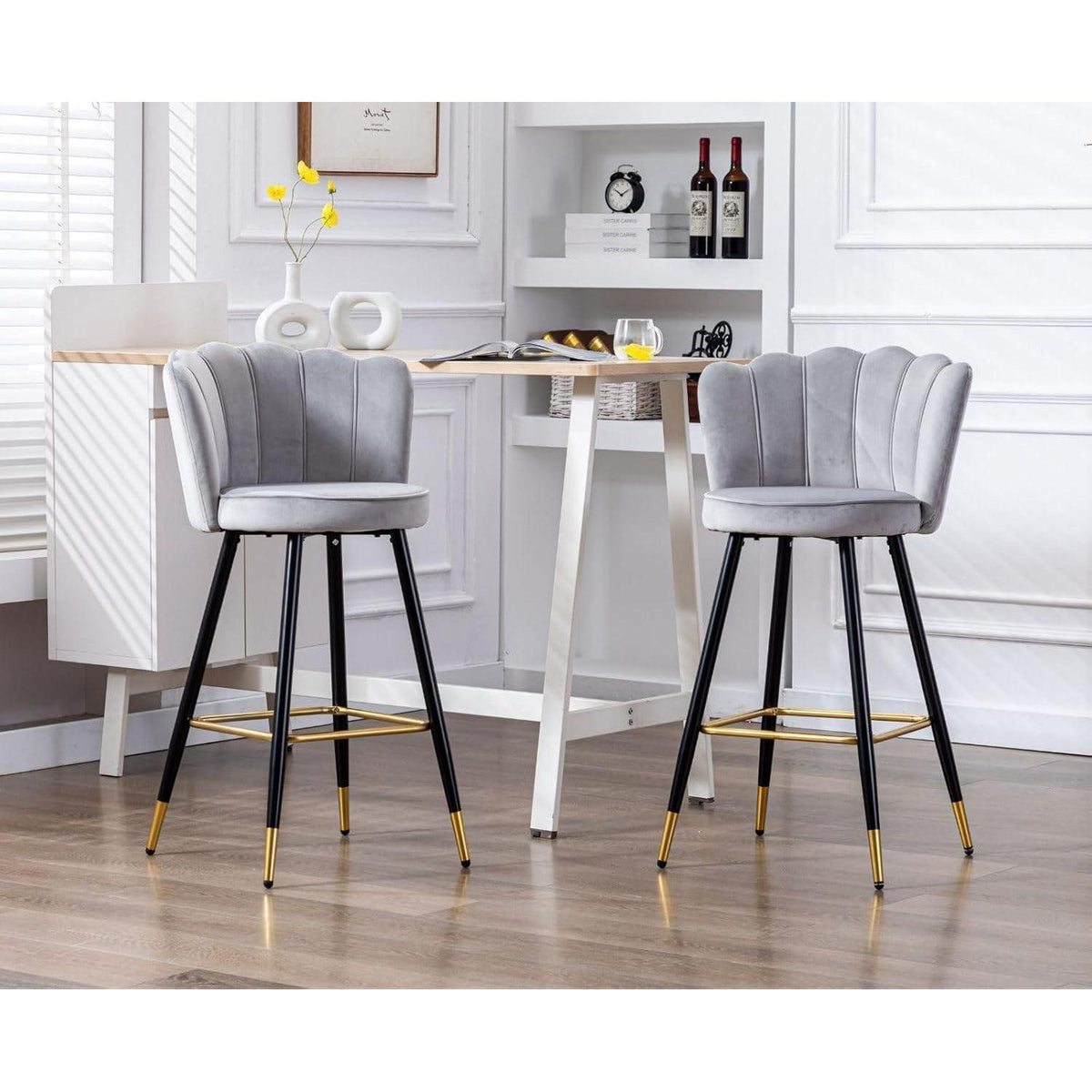 Ya-Home Samt Barhocker 2er Set – Grau, Metallbeine & Komfort