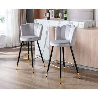 Ya-Home Samt Barhocker 2er Set – Grau, Metallbeine & Komfort