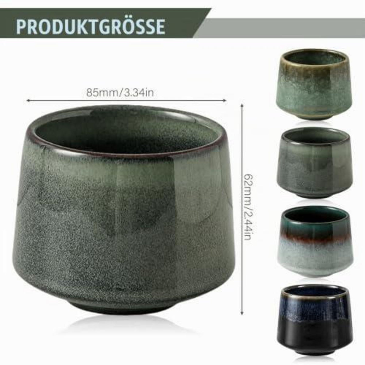 Espressotassen Set 4-teilig | Steingut Kaffeetassen ohne Henkel