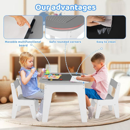 MAMIZO Kindertisch und Stuhl Set mit Stauraum, Grau