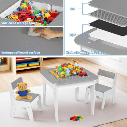 MAMIZO Kindertisch und Stuhl Set mit Stauraum, Grau