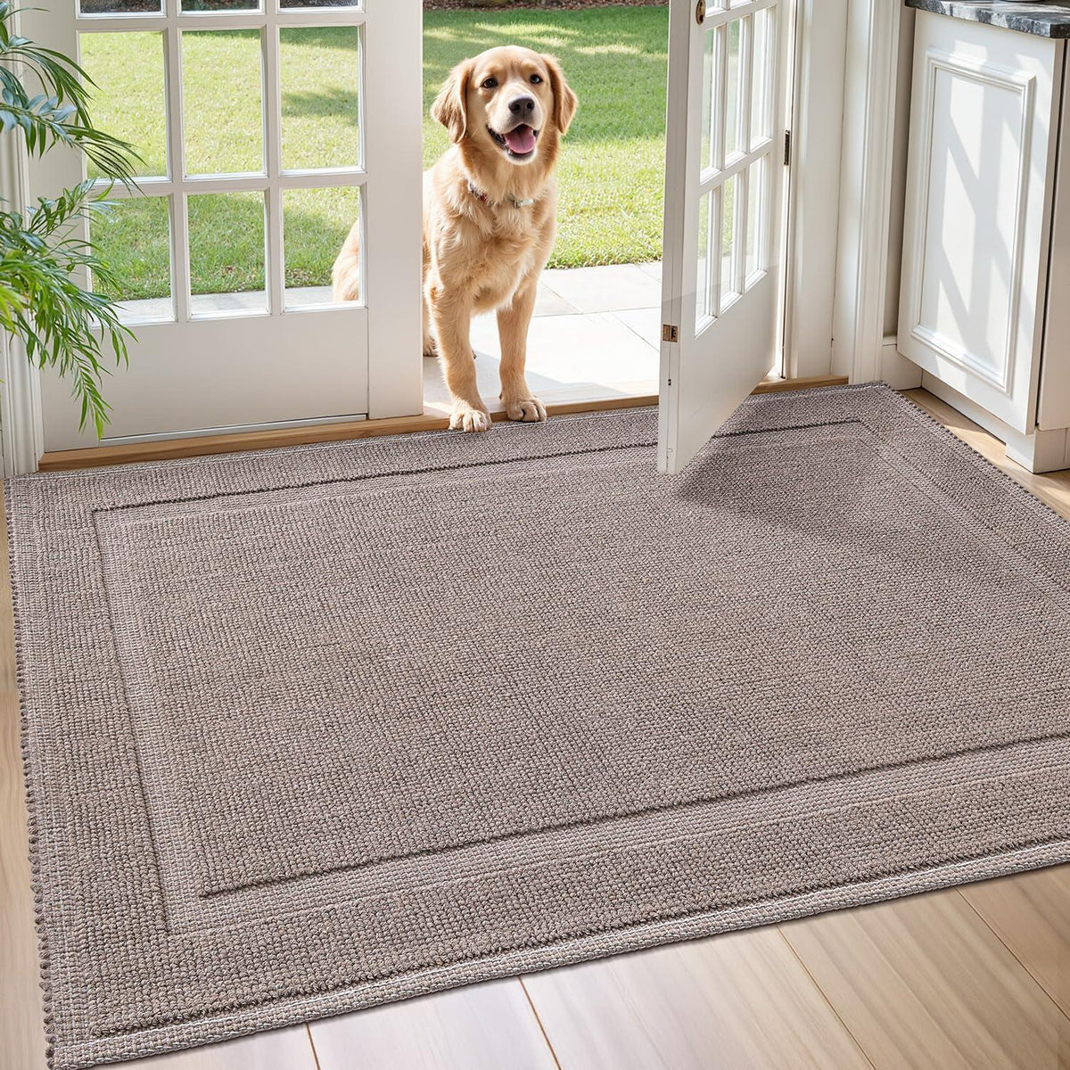 Fußmatte waschbar 120x180cm - Taupe Border, Innen & Außen