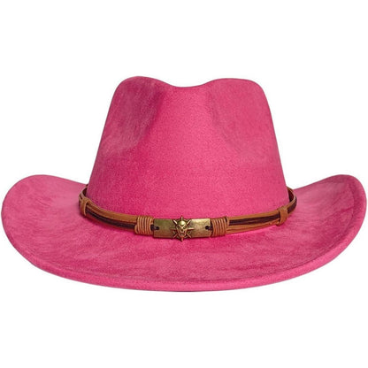 Cowboyhut Damen Herren Westernhut Rosa Rot in Lederoptik