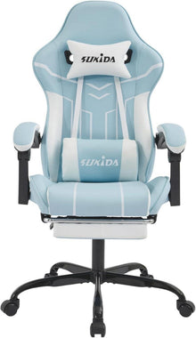 Ergonomischer Gaming Stuhl mit Fußstütze Bluewhite
