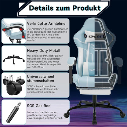 SUKIDA Gaming Stuhl Computerstuhl Ergonomischer Chair mit Fußstütze