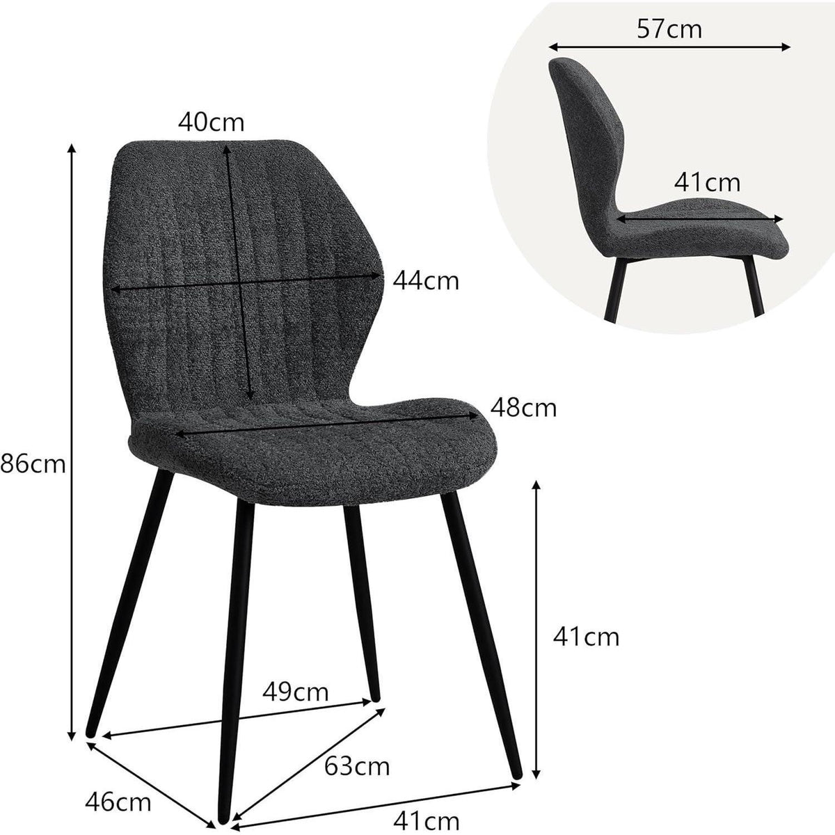 8er-Set Esszimmerstühle Leinen Schwarz – Bequemes Montagedesign