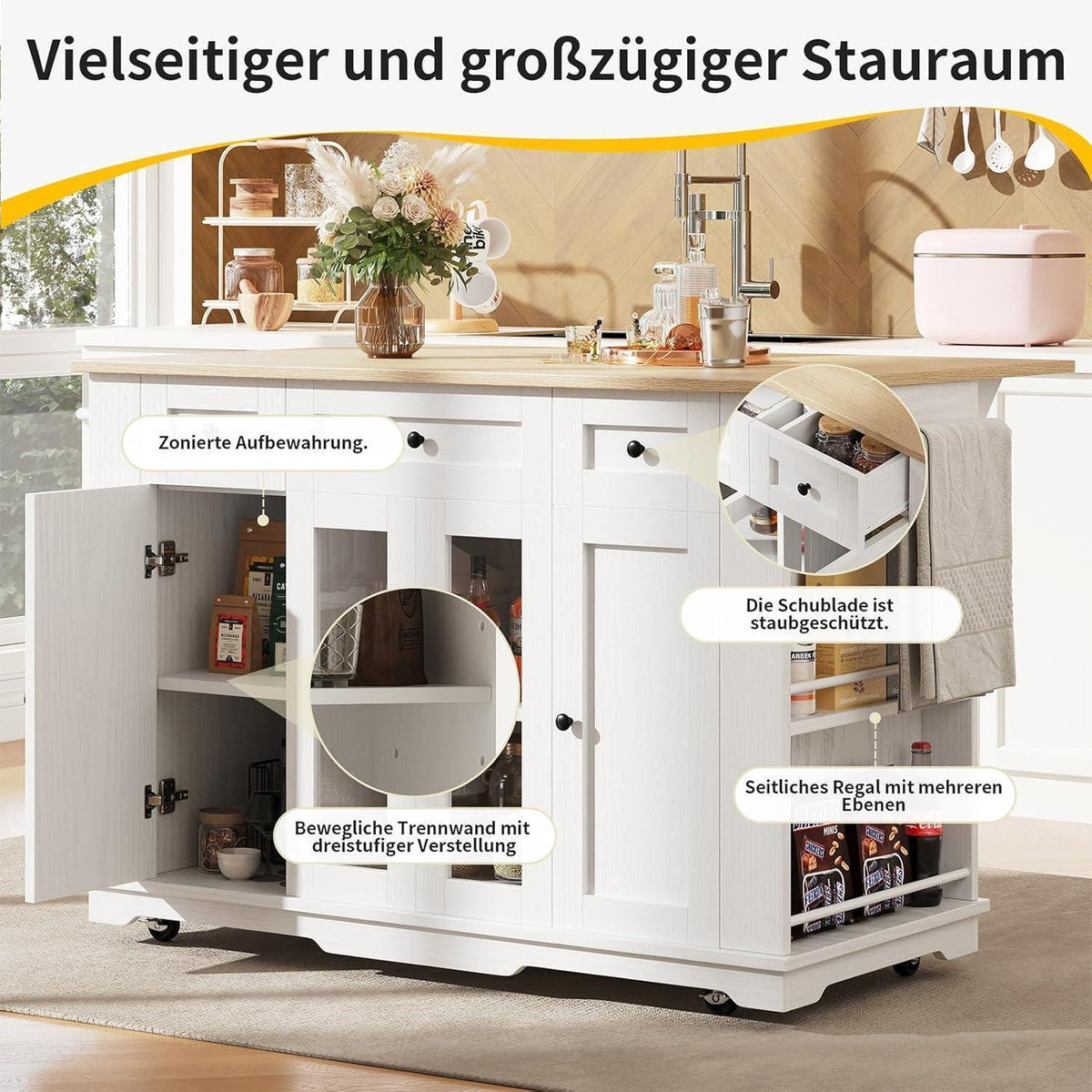 Kücheninsel mit abnehmbarer Trennwand & Glasausstattung