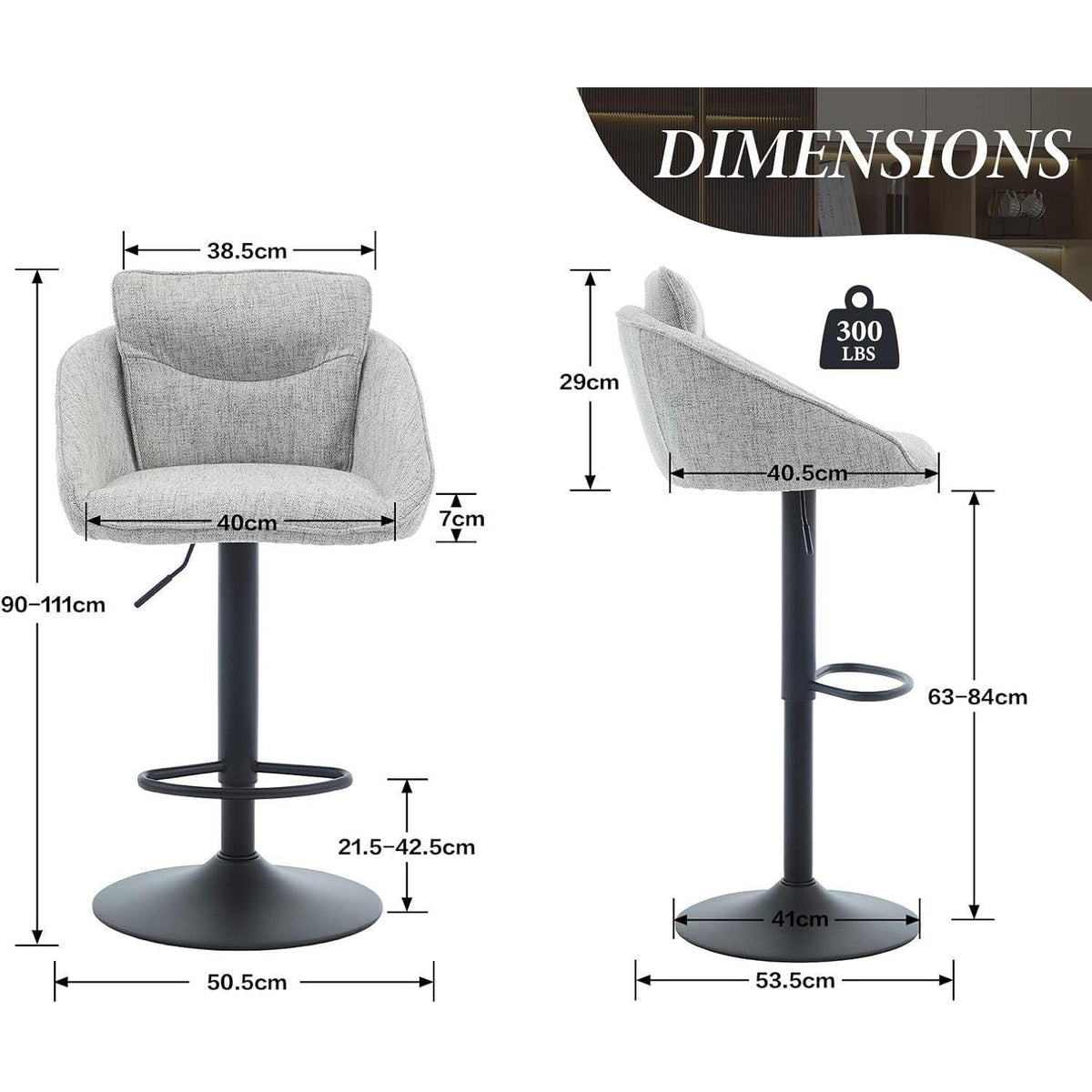 Verstellbarer Barhocker Set Grau mit Fußstütze