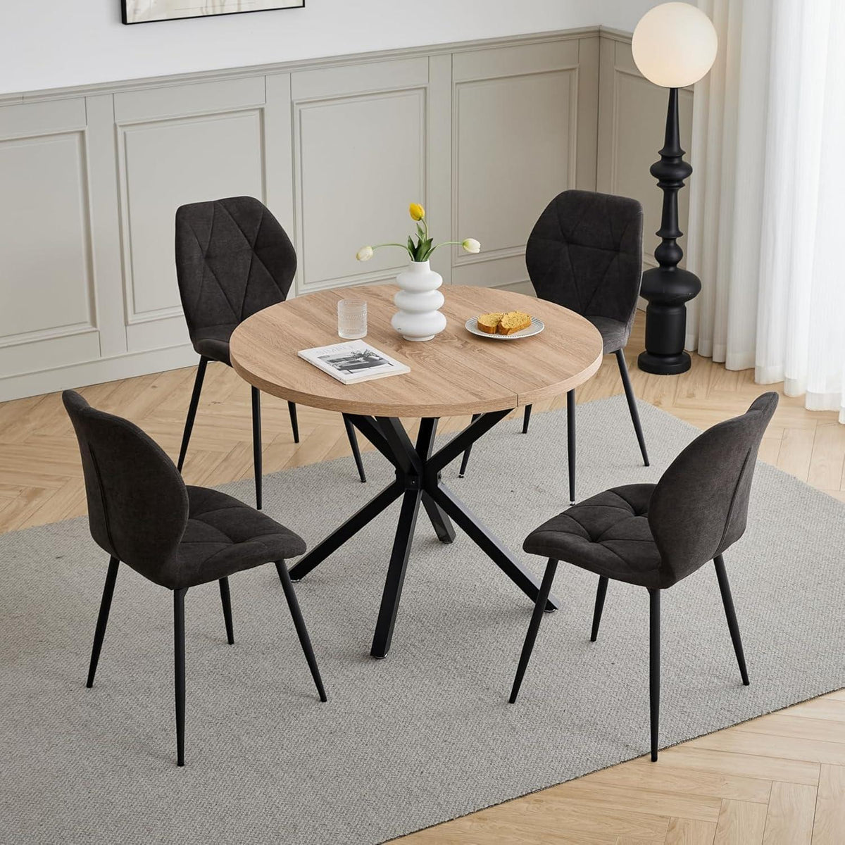 4er-Set Esszimmerstühle Leinen-Diamant Schwarz