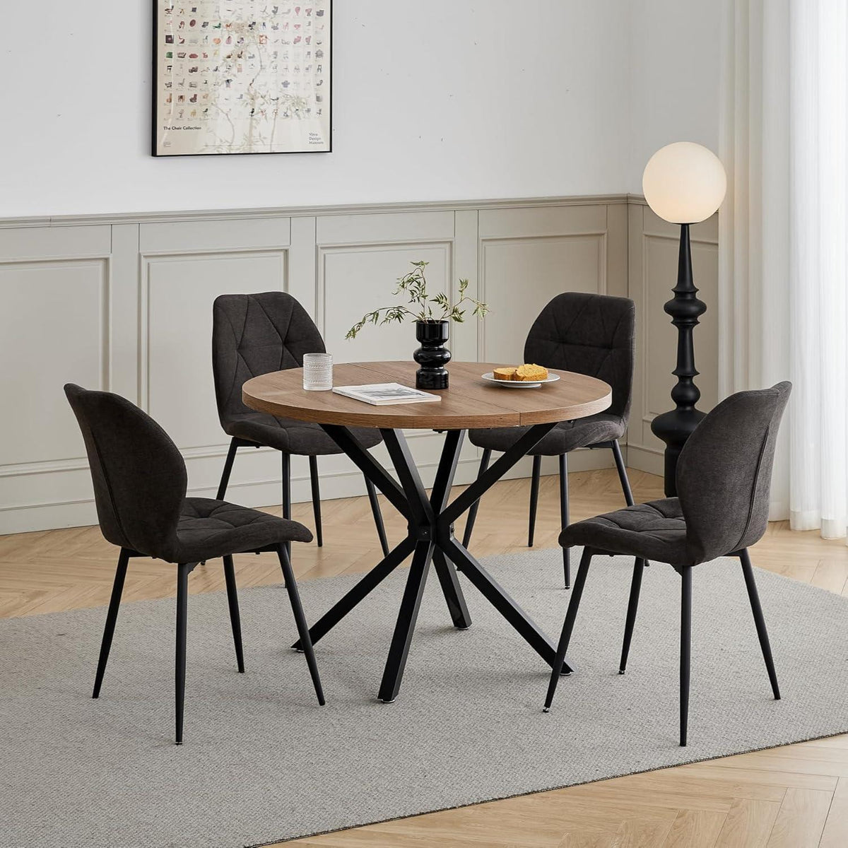 4er-Set Esszimmerstühle Leinen-Diamant Schwarz