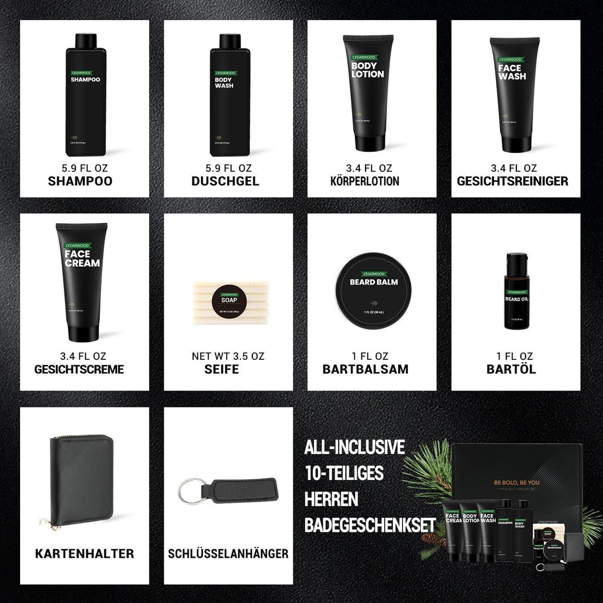 Herren Duschset 10tlg. | Bartpflege & SPA Geschenkset Zedernholz