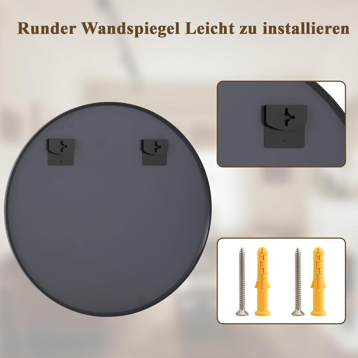 Runder Wandspiegel 90cm mit Schwarz Aluminiumrahmen