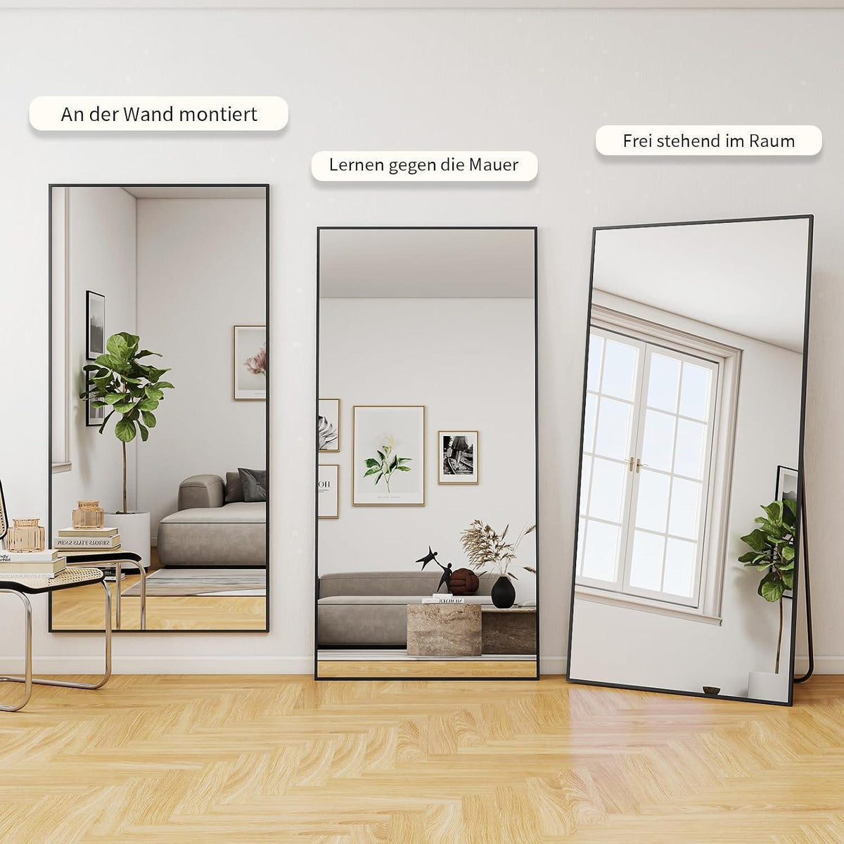 Großer Standspiegel 171x76cm | Ganzkörperspiegel mit Ständer & Wandmontage