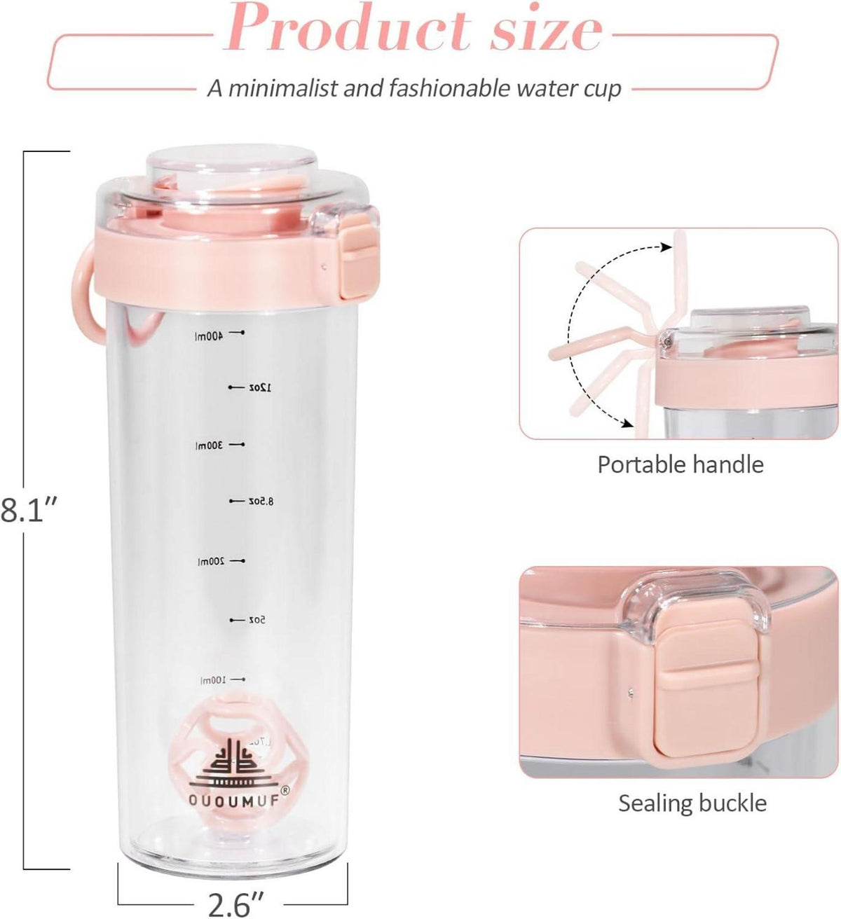 Protein Shaker 500ml BPA-frei Langlebig Auslaufsicher Rosa