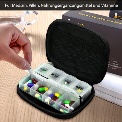 Serfeymi Tablettenbox 7 Tage Medikamentenbox Pillenbox Aufbewahrung Schwarz