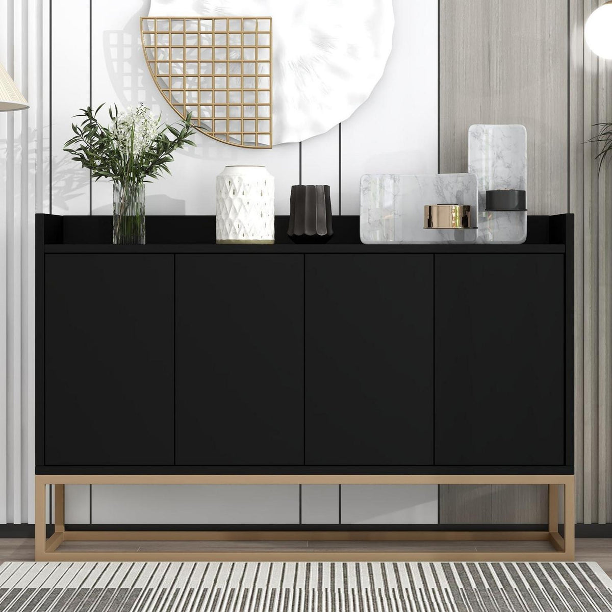 Modernes Sideboard mit 4 Türen – Schwarz, Minimalistisch & Vielseitig