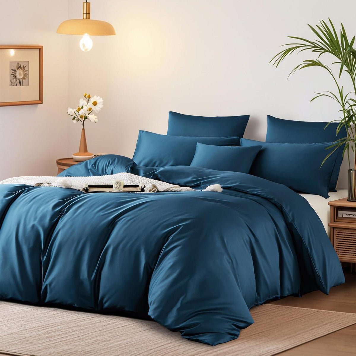 Satin Bettwäsche Set 200x200 cm Petrol Blau Mako Baumwolle