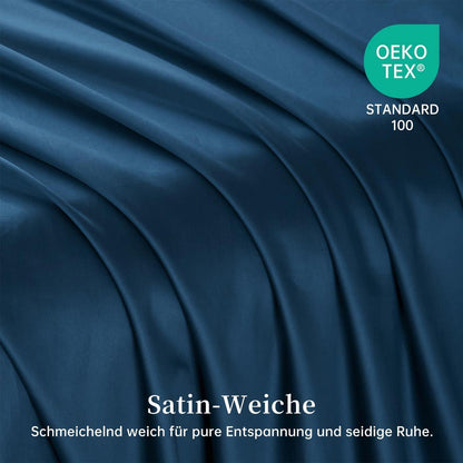 Satin Bettwäsche Set 200x200 cm Petrol Blau Mako Baumwolle