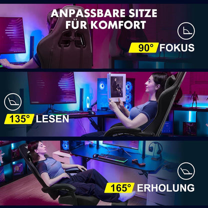 Gaming Stuhl mit Fußstütze Bürostuhl Ergonomisch verstellbar Lendenkissen