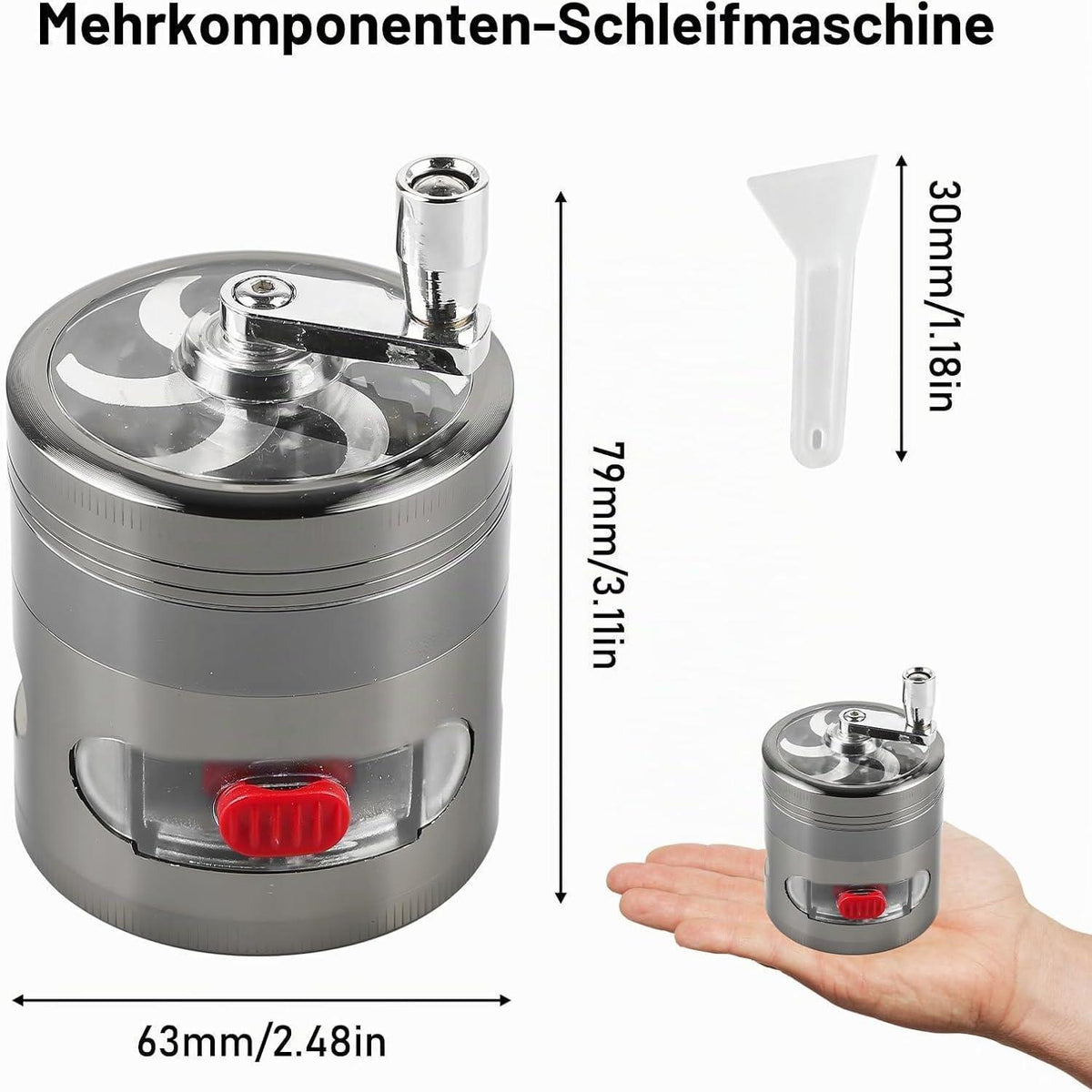 Handkurbel Kräutermühle mit Schublade & Pollen Scraper