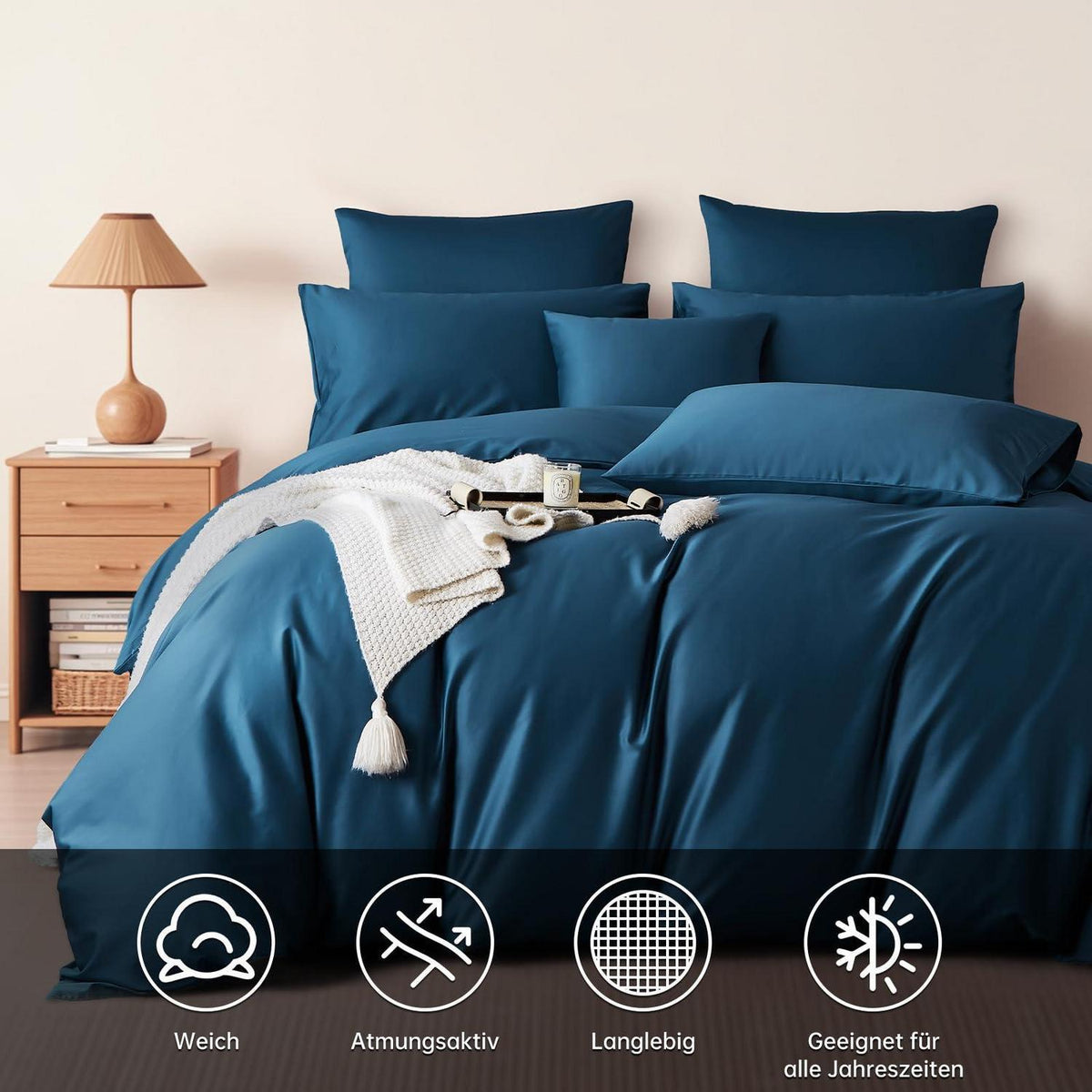 Satin Bettwäsche Set 220x240 cm Petrol Blau Mako Baumwolle