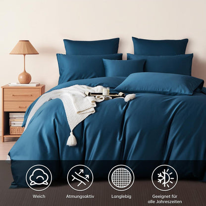 Satin Bettwäsche Set 220x240 cm Petrol Blau Mako Baumwolle
