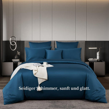 Satin Bettwäsche Set 220x240 cm Petrol Blau Mako Baumwolle