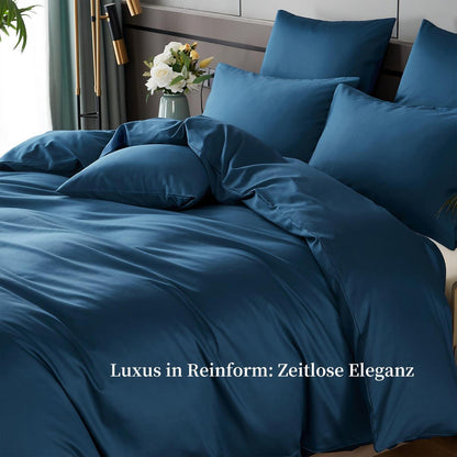 Satin Bettwäsche Set 220x240 cm Petrol Blau Mako Baumwolle