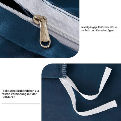 Satin Bettwäsche Set 220x240 cm Petrol Blau Mako Baumwolle