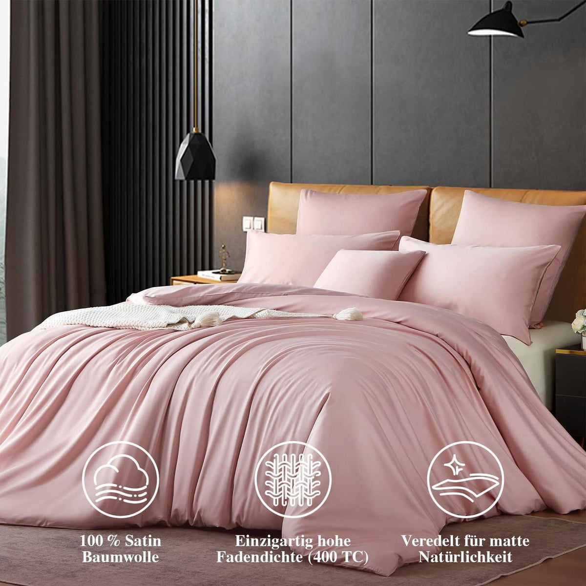 Satin Bettwäsche Set 200x220 cm Rosa Baumwolle